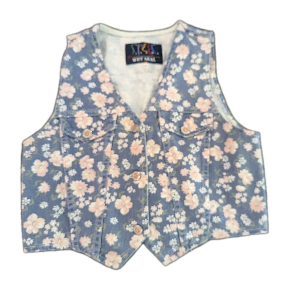 Vintage Y2k 90s Steel Jeans For‎ Wet Seal Flower Denim Vest Medium